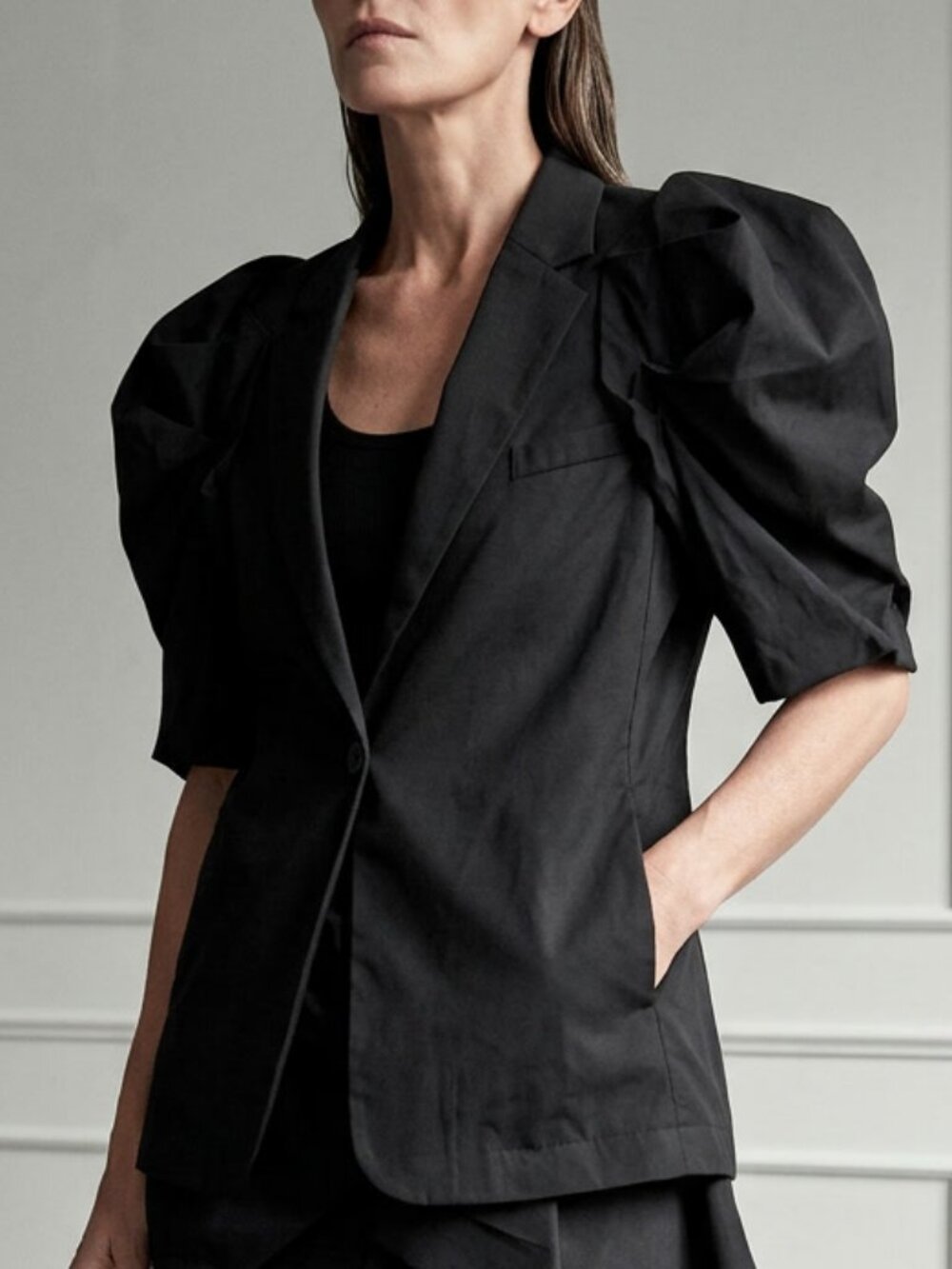 JNBY 100% Cotton Black Puff Sleeve Blazer Size S